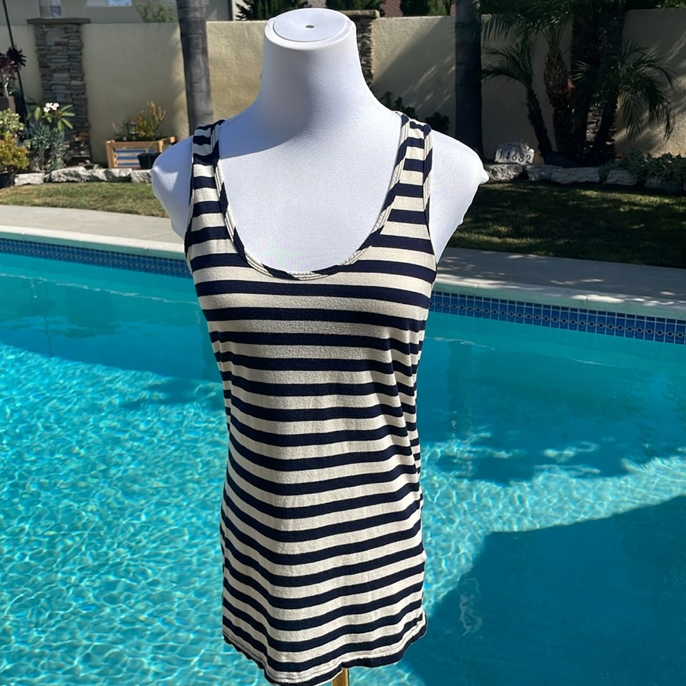 Navy & White Striped Cotton tank top | Size XS by J Crew